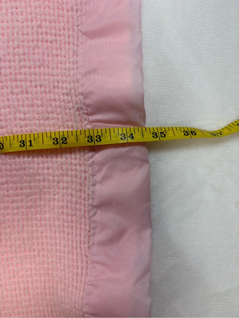 Vintage Pink Waffle Weave Baby Blanket Satin Trim 35x46 Security Crib Nursery